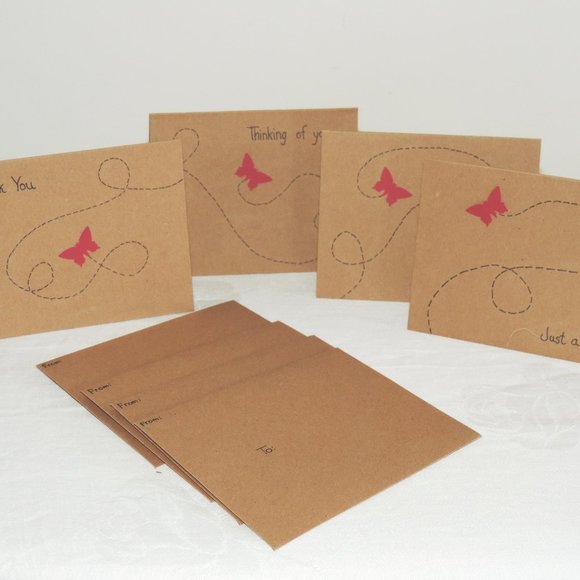 Set of 4 Whimsical Butterfly Blank Note Cards With Envelopes, Original Artwork - Picture 1 of 5